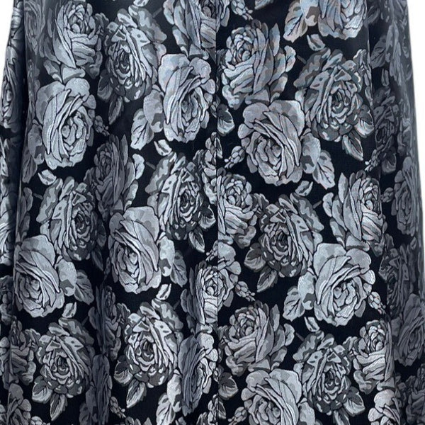 Vtg 80s 90s Black Tie Women's Metalic Brocade Flower Pattern Maxi Skirt Sz 4