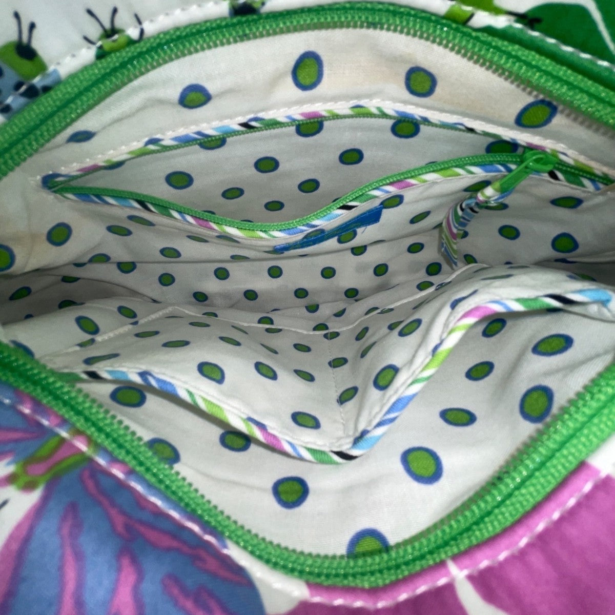 Vera Bradley Women’s White Green Multicolor Quilted Butterfly Print Shoulder Bag