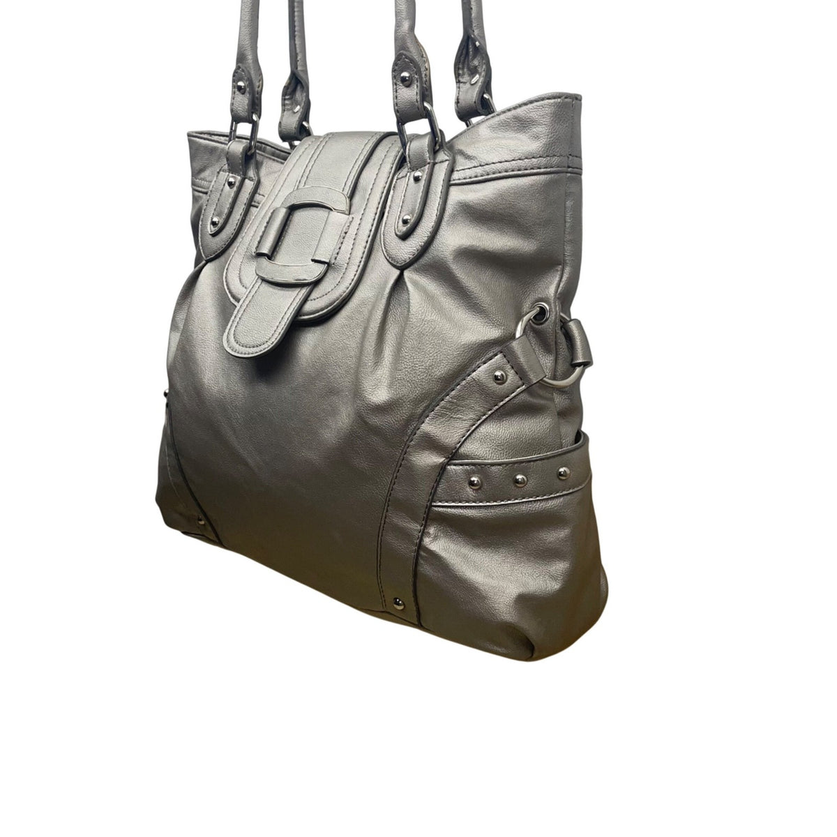 Apt. 9 Women’s Silver Faux Leather Top Strap Snap Closure Double Handle Tote Bag