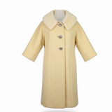 Adoria Kaufmanns Womens Beige Wool Coat Faux Fur Collar Button Closure Vintage