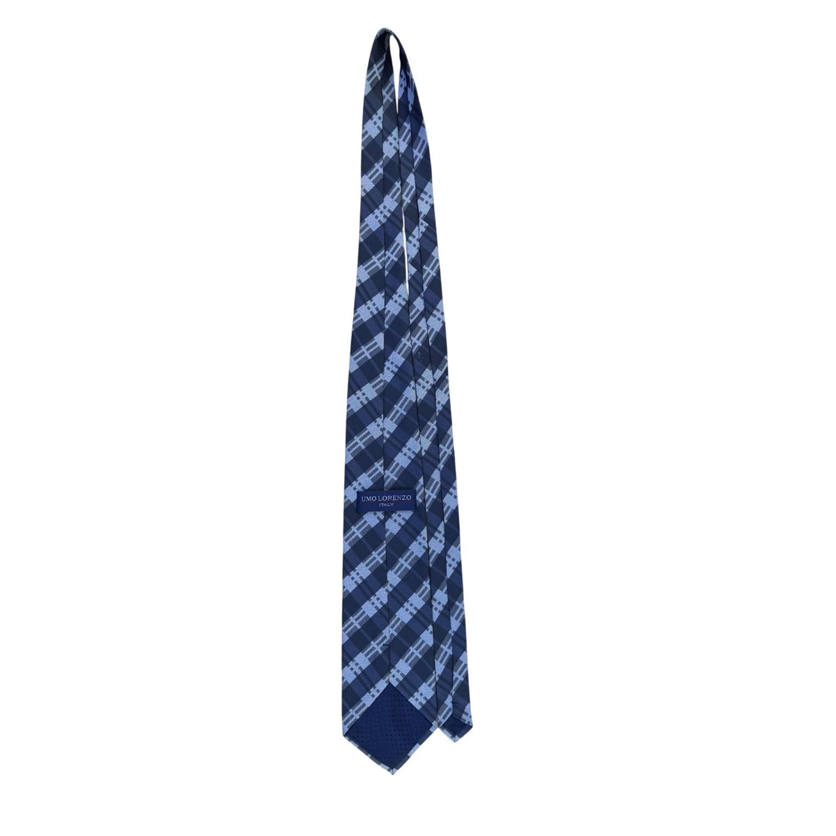 Umo Lorenzo Mens Blue Polyester Plaid Tie Classic Textured Finish Italy