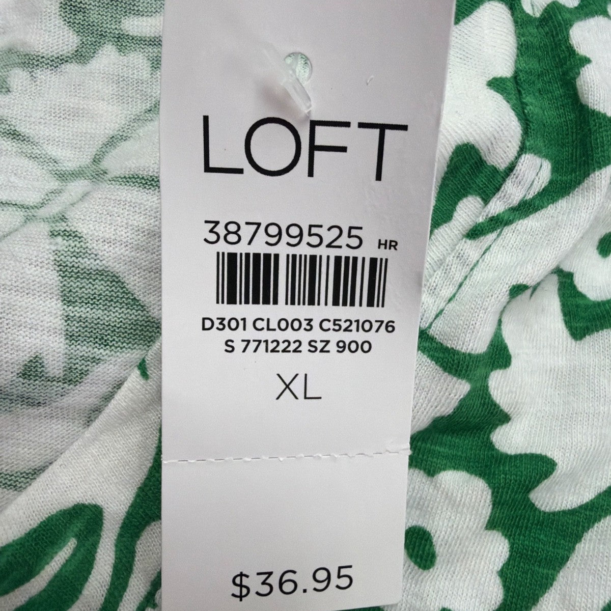 Loft Womens Green & White Floral Print Short Sleeve V-Neck T-Shirt Size XL