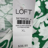 Loft Womens Green & White Floral Print Short Sleeve V-Neck T-Shirt Size XL