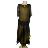 Suzanne Womens Green & Orange Chiffon Skirt & Sheer Jacket Set Floral Sz S