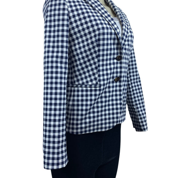 J. Crew Womens Navy Ivory Gingham Blazer XS Polyester Classic Style New