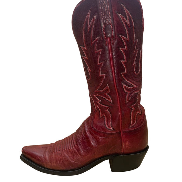 Vintage Lucchese Women’s Western Cowboy Boots Burgundy Leather Size 6.5 B