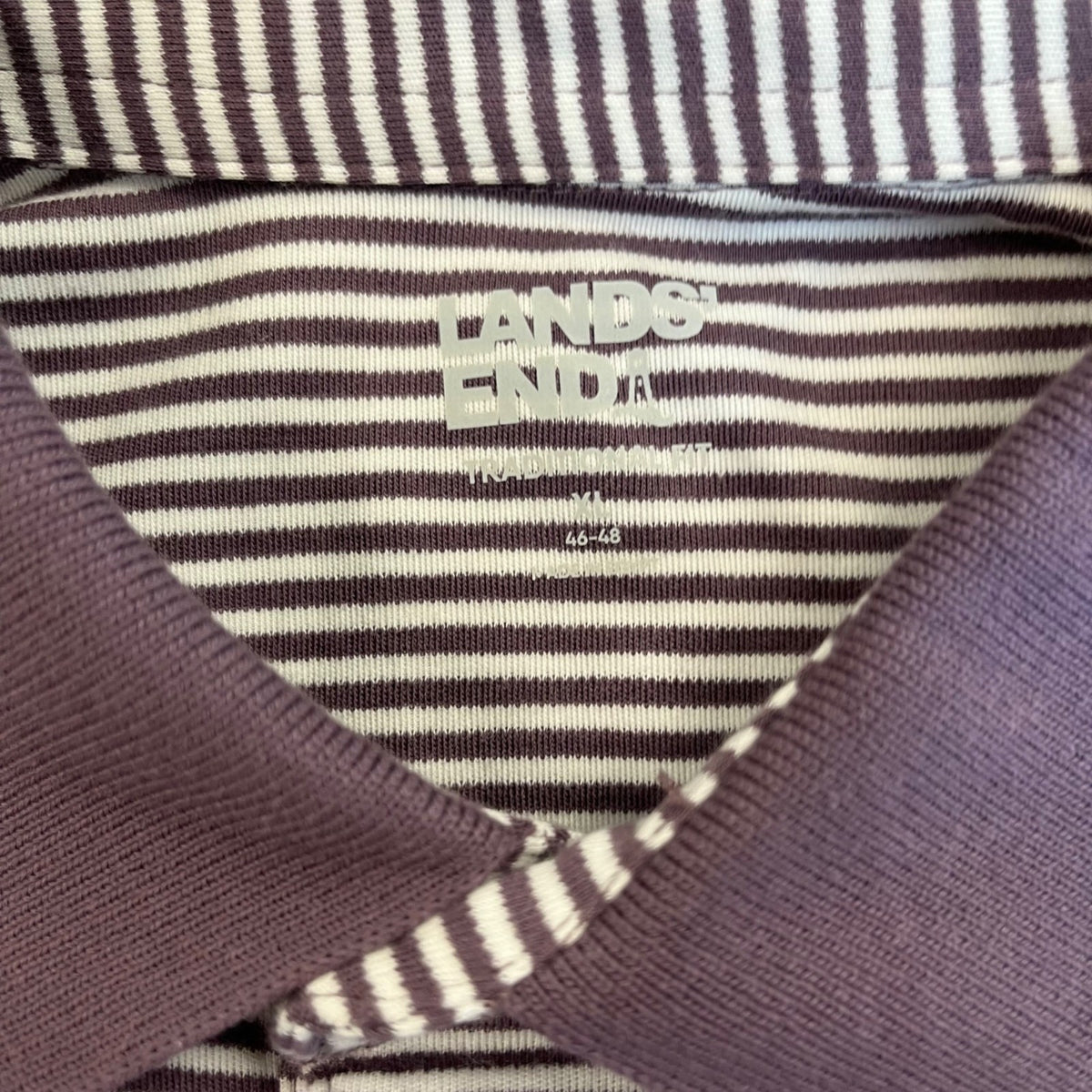 Lands End Mens Purple/White Striped Supima Polo Shirt Short Sleeve Sz 46-48