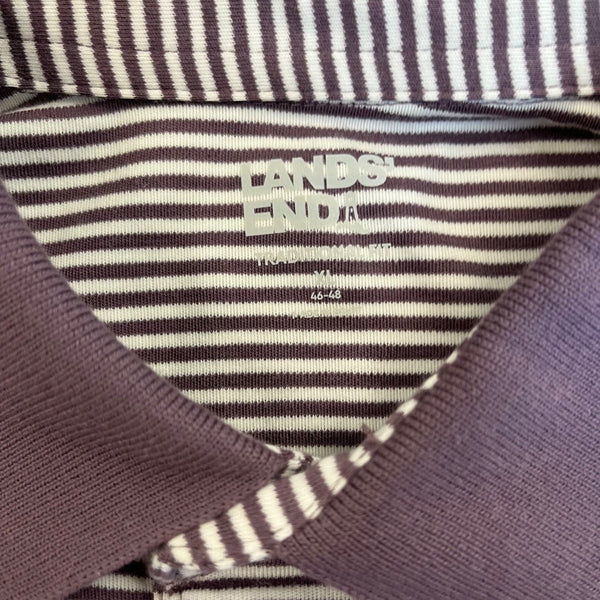 Lands End Mens Purple/White Striped Supima Polo Shirt Short Sleeve Sz 46-48