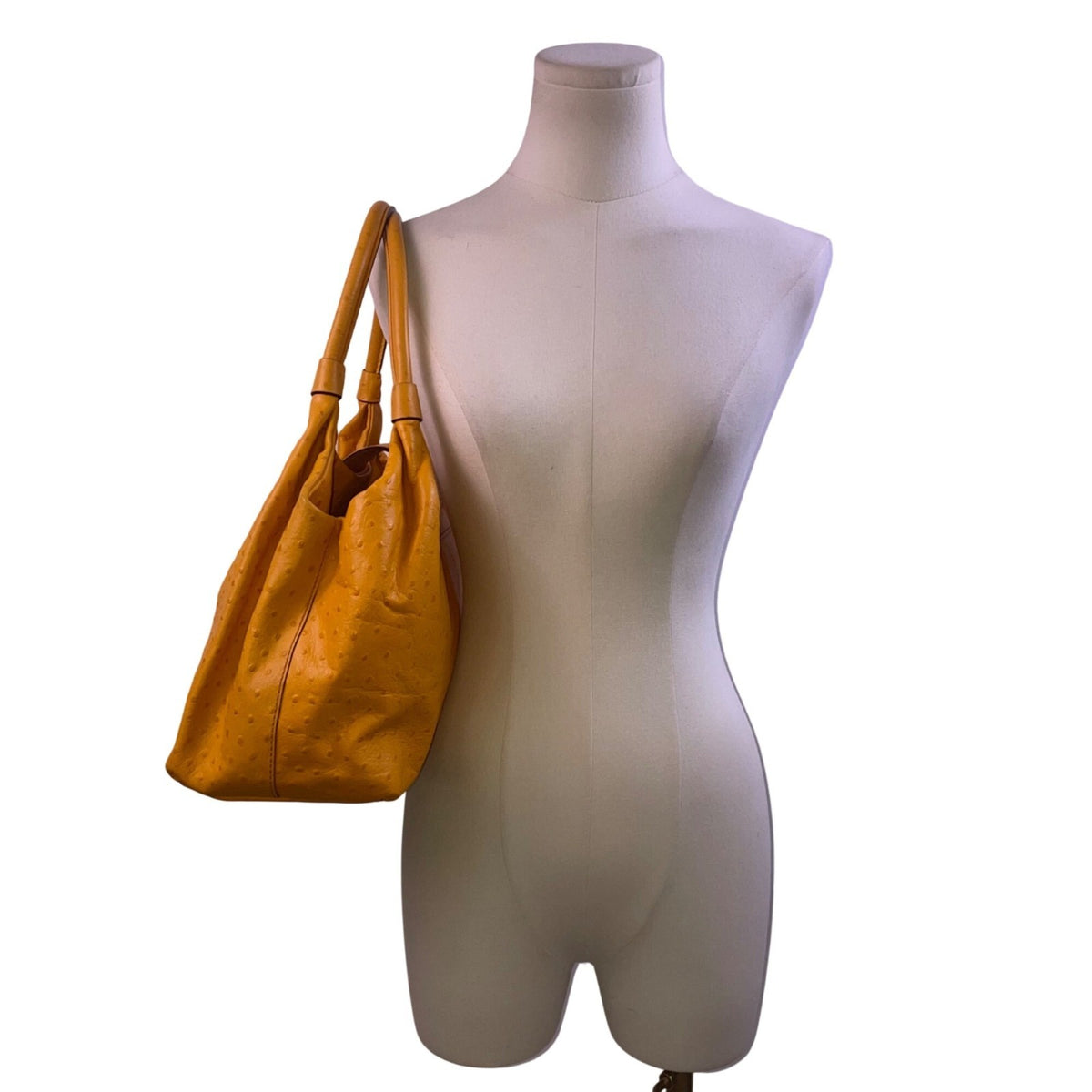 Kate Spade Women’s Yellow Faux Ostrich Leather Metallic Clasp Closure Tote Bag