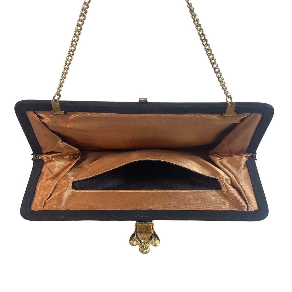 La France Women's Black Rhinestone Snap Closure Evening Clutch Gold Tone Sz S