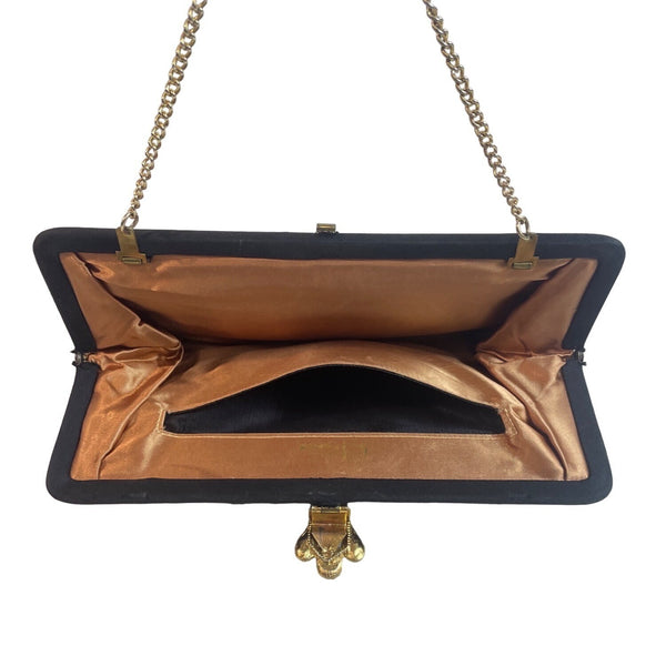 La France Women's Black Rhinestone Snap Closure Evening Clutch Gold Tone Sz S