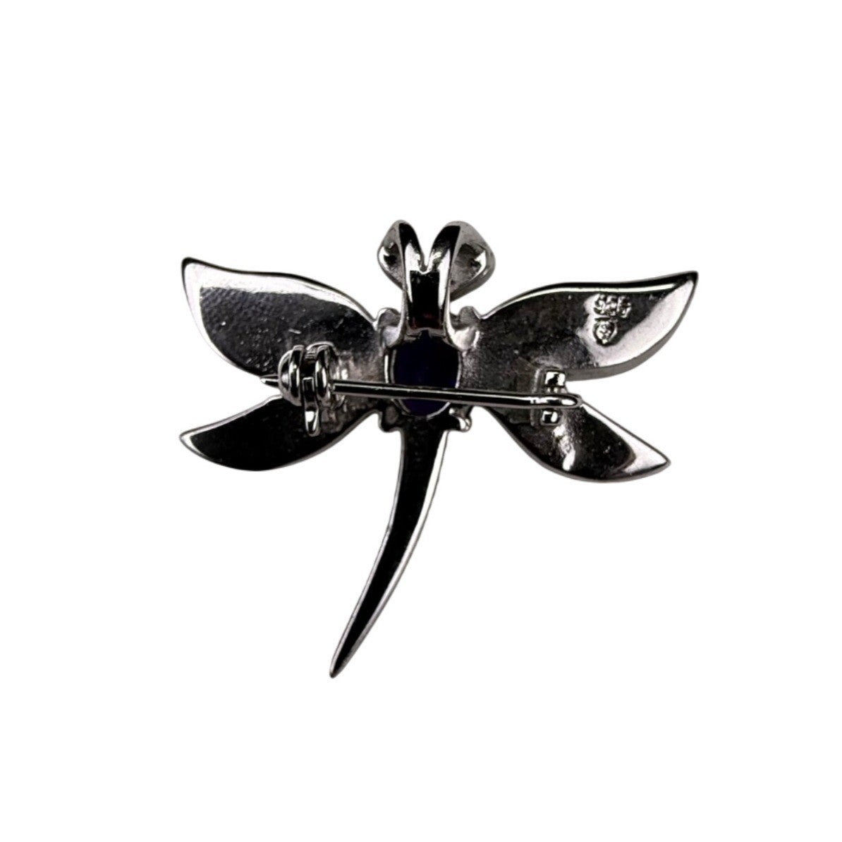 Sterling Silver Dragonfly Pin Brooch With Inlaid Blue Green Opal & Purple Stone