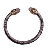 Two-Tone Womens Crystal-Accented Cable Cuff Bracelet Gold & Silver Plated