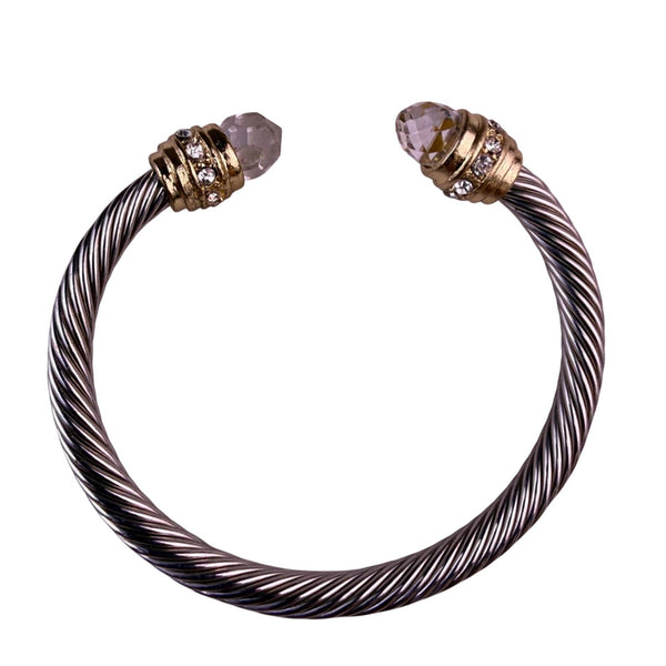 Two-Tone Womens Crystal-Accented Cable Cuff Bracelet Gold & Silver Plated