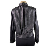 Theory Womens Black Leather Jacket Small Italy Epaulet Bomber Style Zip Closure