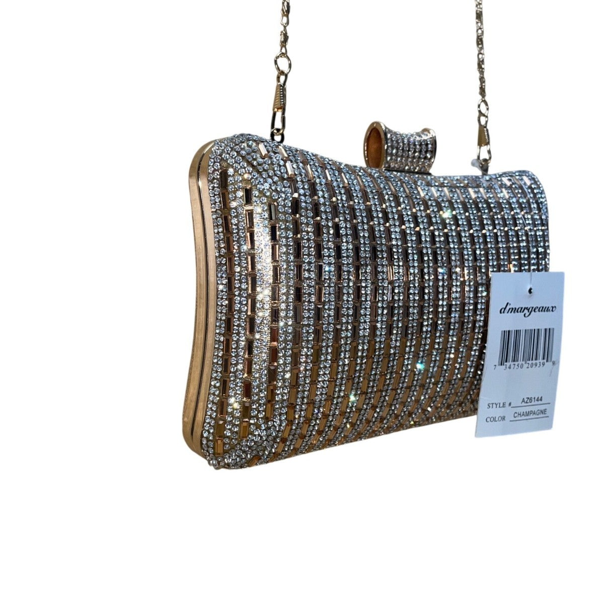 DMargeaux Women’s Champagne Rhinestone With Chain Strap Evening Chic Box Clutch