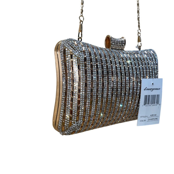 DMargeaux Women’s Champagne Rhinestone With Chain Strap Evening Chic Box Clutch