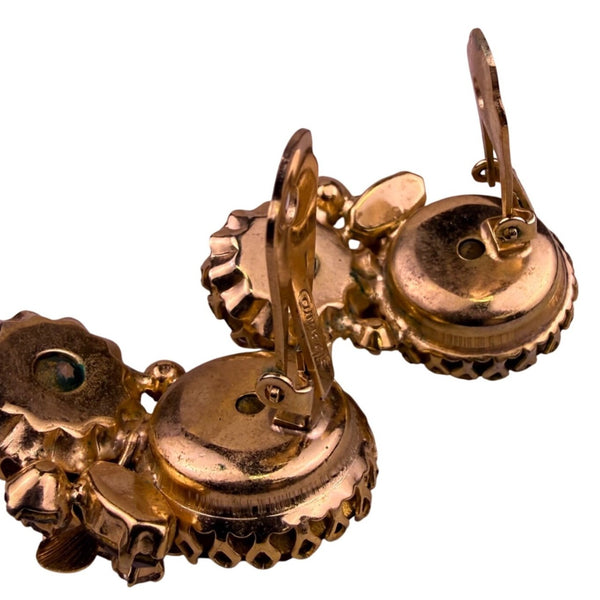 Hattie Carnegie Womens Gold Tone Smoky Topaz Crystal Brooch & Clip-On Earrings S