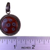 Vintage  Millefiori Glass Pendant Sterling Silver 925 Sunflowers Orange White