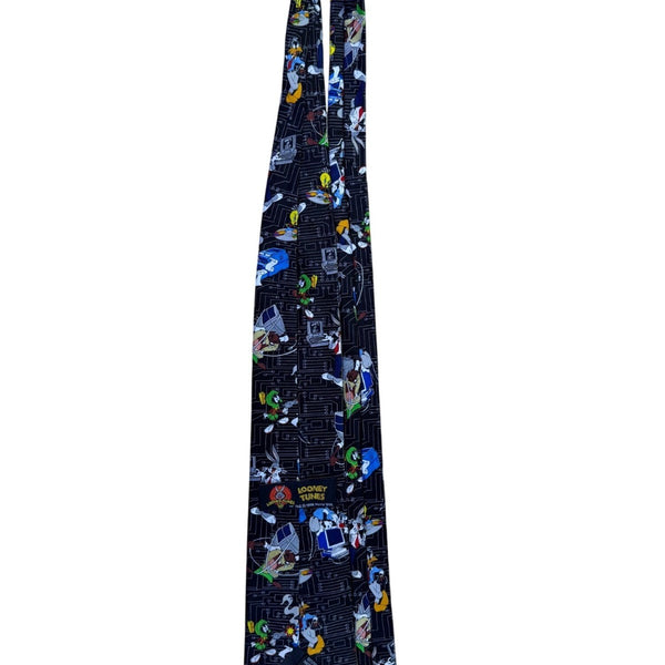 Looney Tunes Mens Black Novelty Tie Circuit Board Character Print