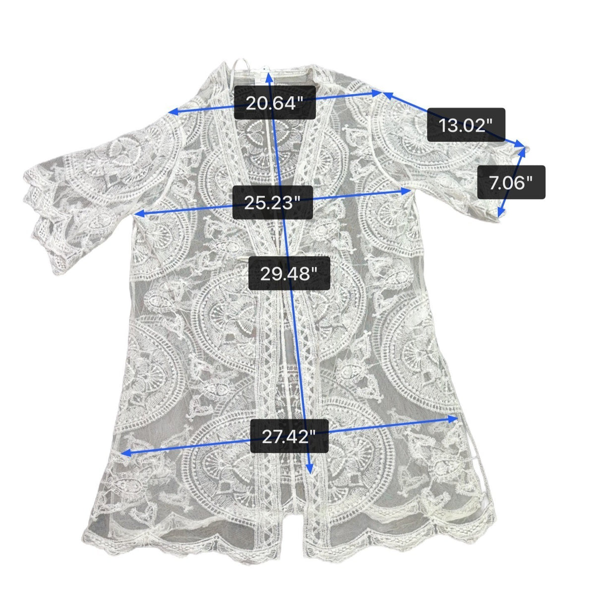 I Am Womens White Lace Open Front Duster Kimono Cardigan With Waist Tie One Size