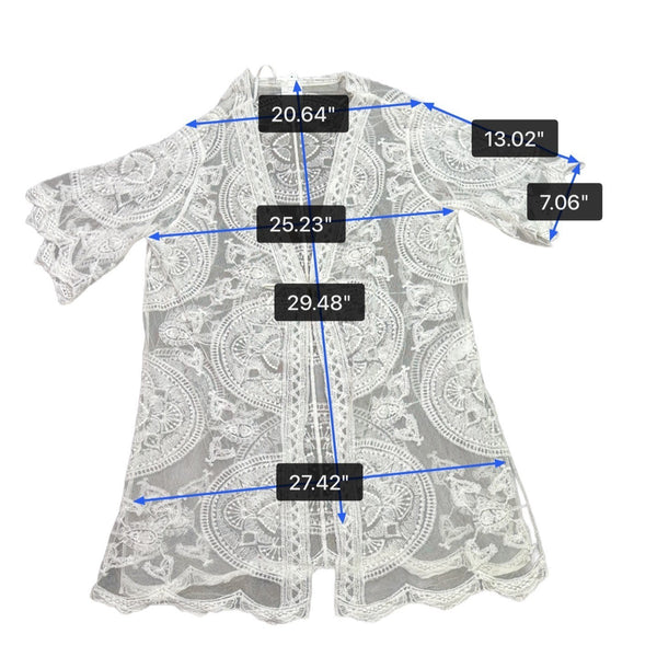 I Am Womens White Lace Open Front Duster Kimono Cardigan With Waist Tie One Size