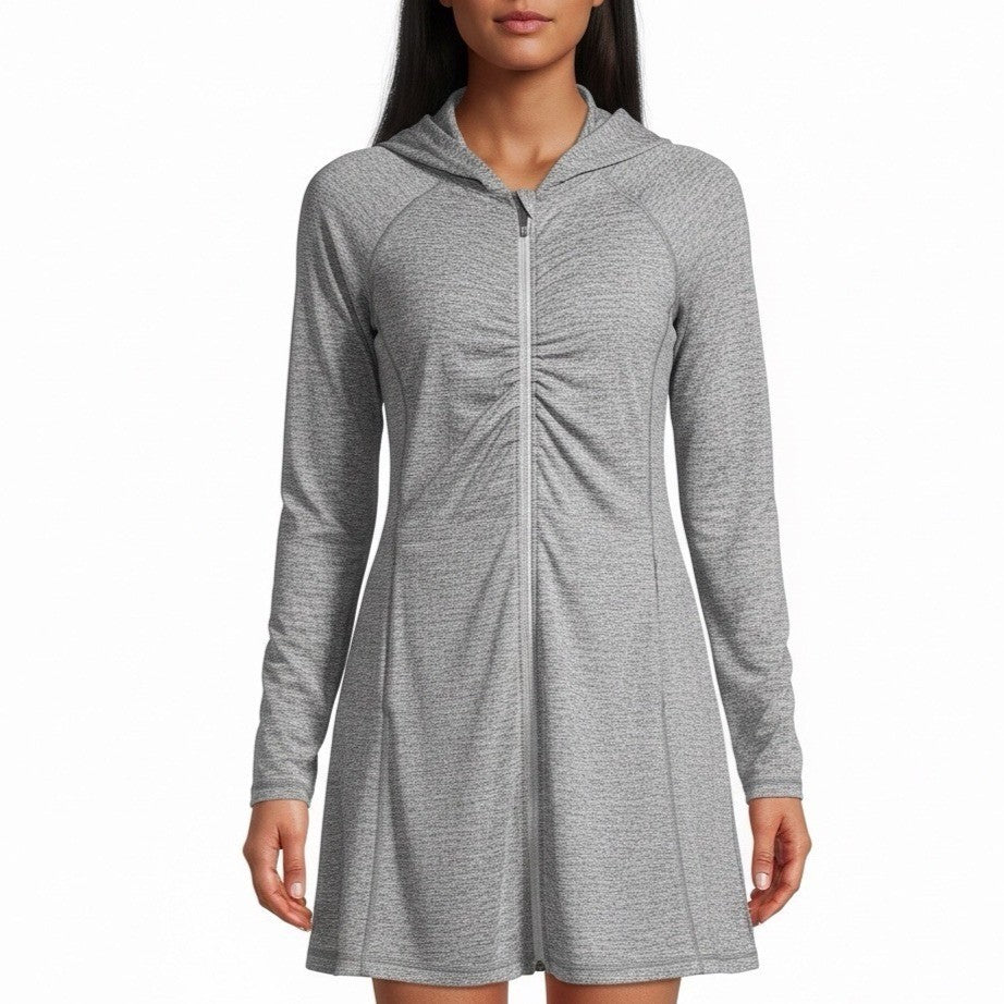 Athleta Women’s Gray Polyester/Nylon Hooded SweaterFull Zip Lightweight Size S