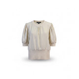 French Connection Womens Beige Puff Sleeve Blouse Lightweight Crewneck Sz M 
