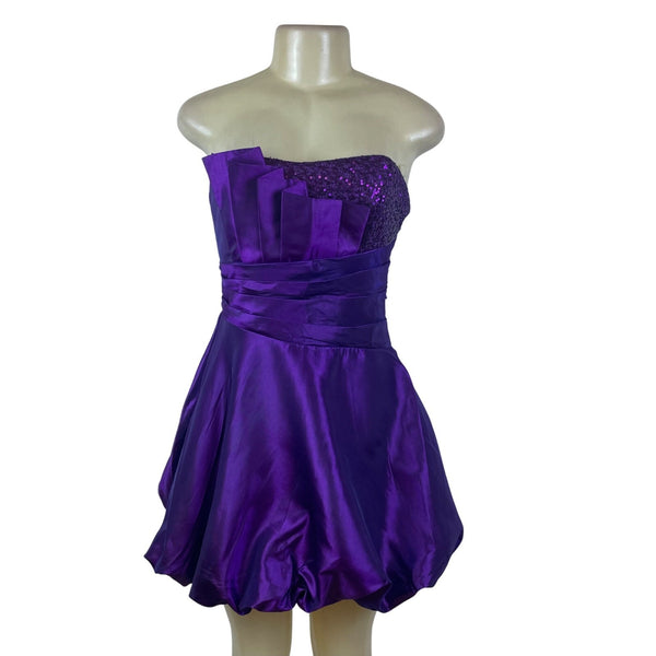 Teeze Me Purple Strapless Short Party Dress With Sequins & Bow Size 1