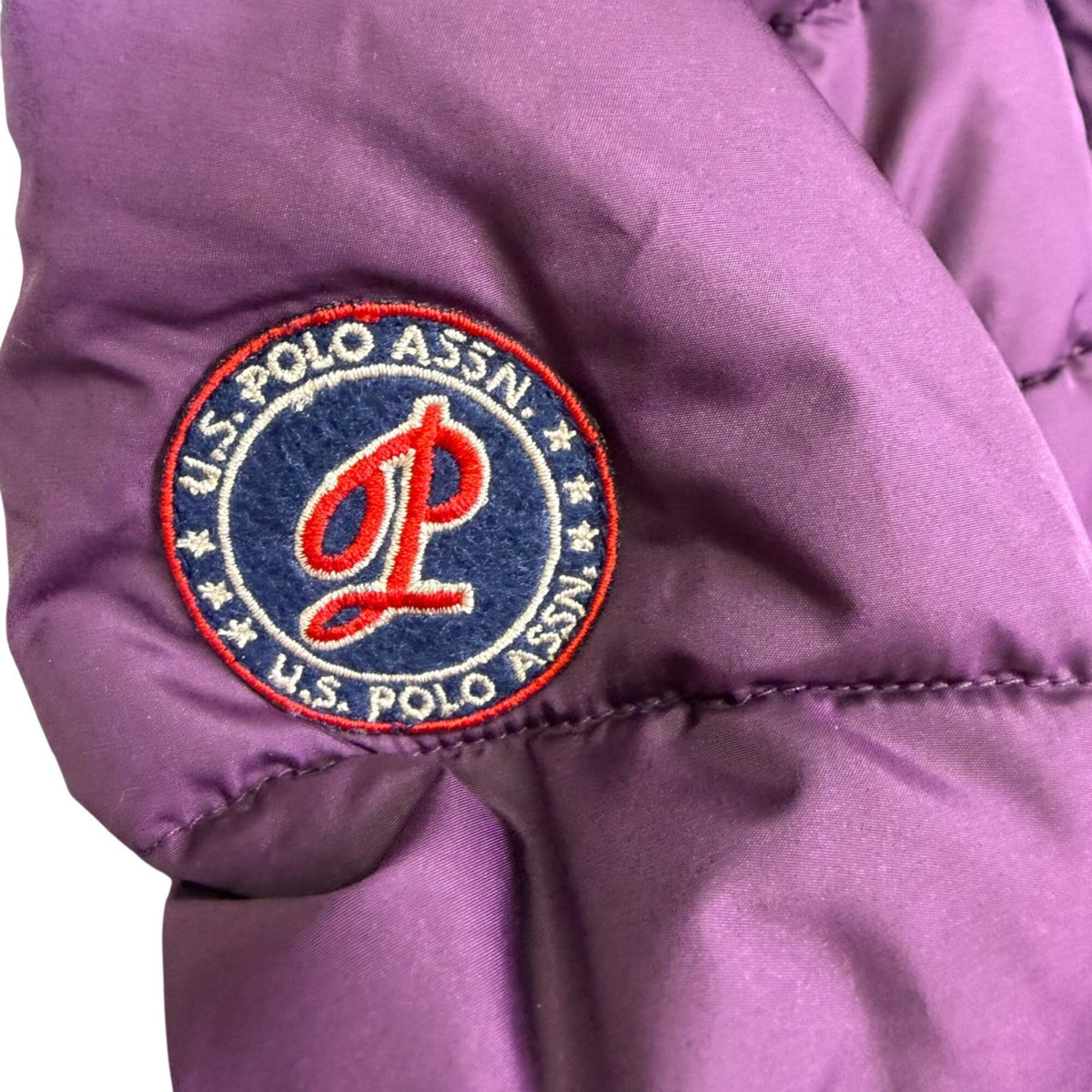 U.S. Polo Assn. Womens Purple Puffer Jacket With Hood Large Zippered