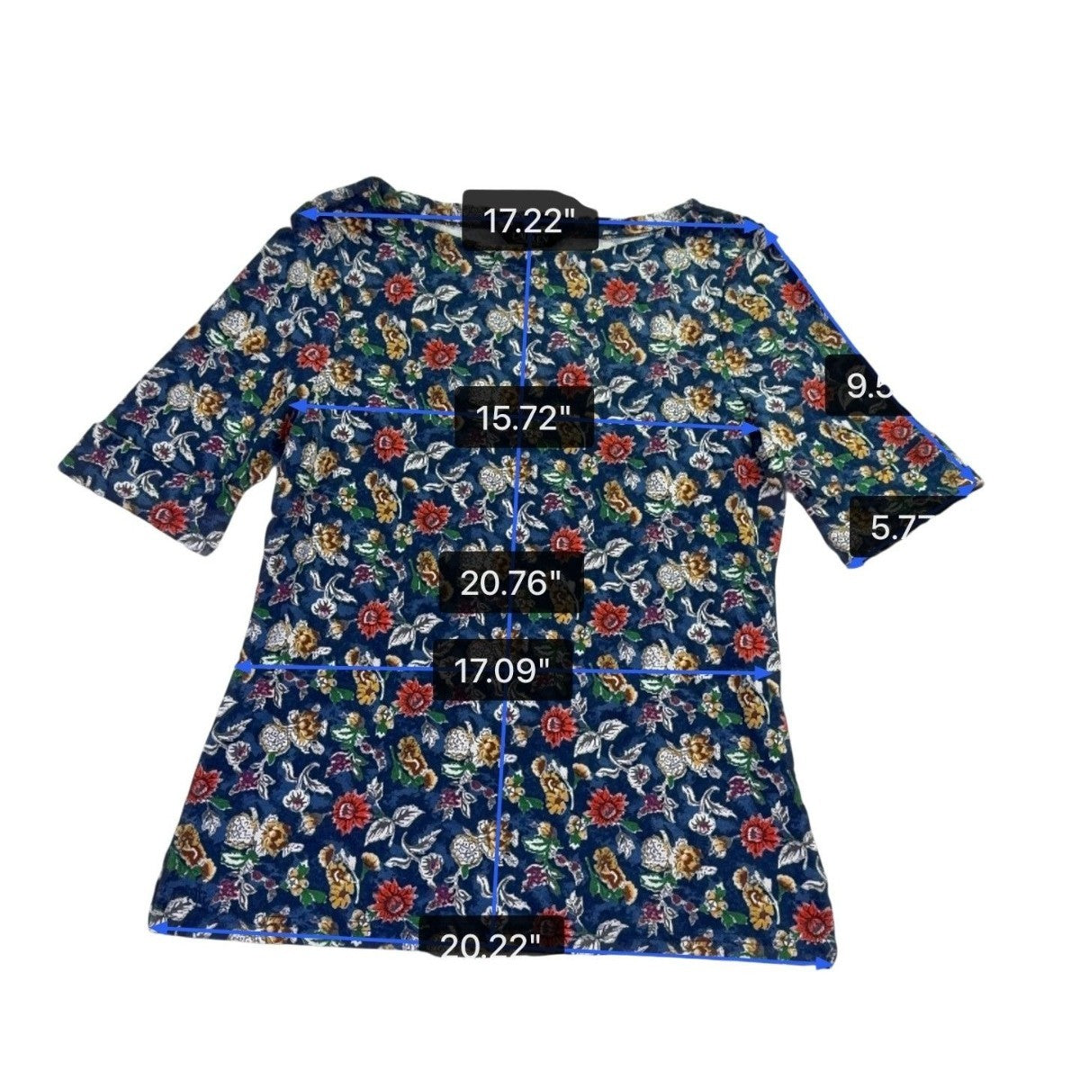 Lauren Ralph Lauren Womens Blue Floral Print Cotton Blend Top Size L