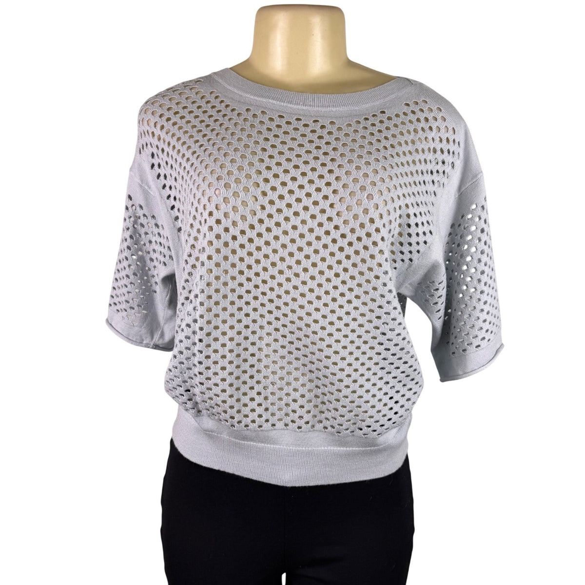 Rebecca Taylor Womens Lavender Open Knit Short Sleeve Sweater Size S