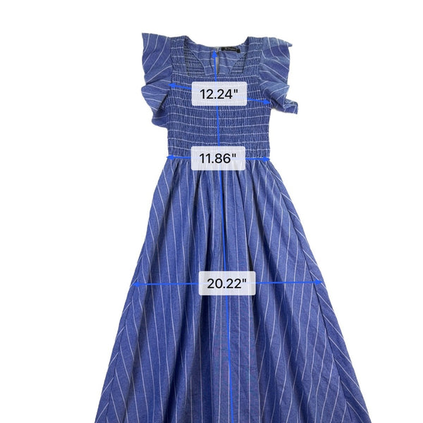Simplee Womens Blue Cotton Linen Stripe Midi Dress Size Small