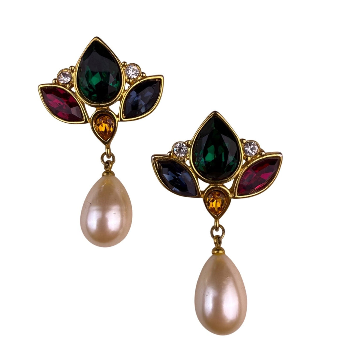 Monet Womens Multicolor Faux Pearl Drop Earrings Gold Tone Crystal Accents