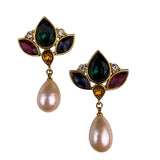 Monet Womens Multicolor Faux Pearl Drop Earrings Gold Tone Crystal Accents