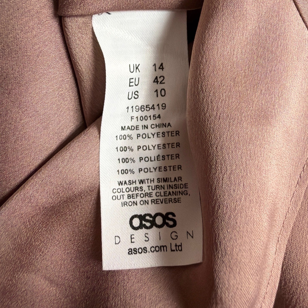 Asos Womens Mauve Tie-Front Long-Sleeve Dress Buttoned Size US 10