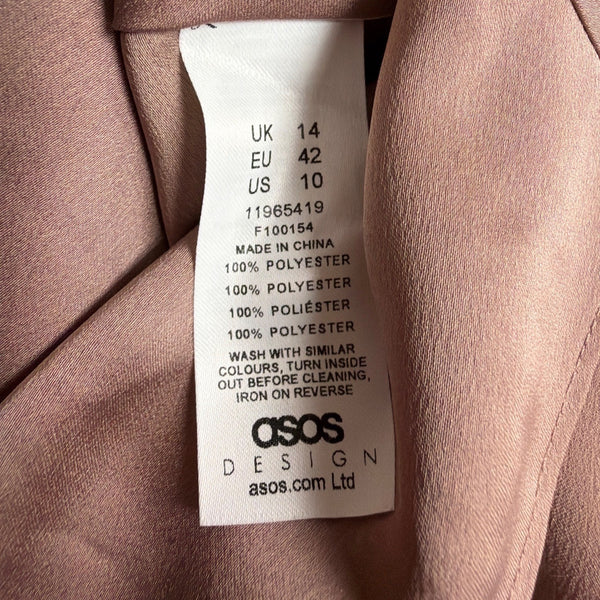 Asos Womens Mauve Tie-Front Long-Sleeve Dress Buttoned Size US 10