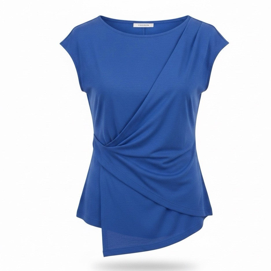 Grace Karin Women Blue Cap Sleeve Draped Tunic Top With Short Sleeves Size M