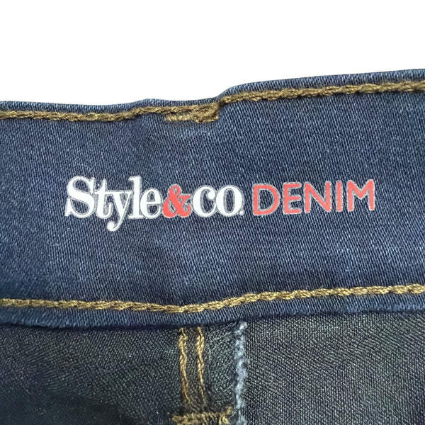 Style & Co Womens Dark Wash Denim Boot Leg Pants Stretch Fit Size 14