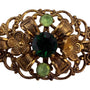 Vintage Womens Brass Filigree Brooch With Green Faceted Stones Oval