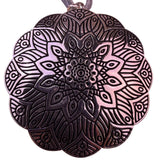 Silver Tone Womens Mandala Pendant Necklace With Knotted Cord & Beaded Detailing