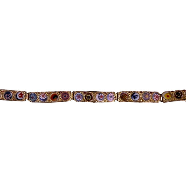 Antique Italian Gold-Tone Womens Micro Mosaic Bracelet Circular Floral Design