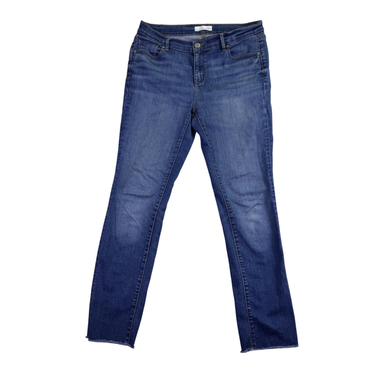 Ann Taylor Loft Womens Blue Denim Jeans Raw Hem Slim Straight Mid-Rise Size 30