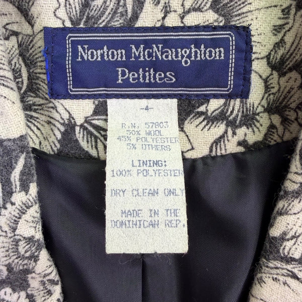 Norton McNaughton Womens Black/White Wool Blend Floral Print Blazer Jacket Sz 4