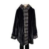 Dennis Basso Womens Black Faux Fur Hooded Coat Stylish Warm Outerwear Sz L