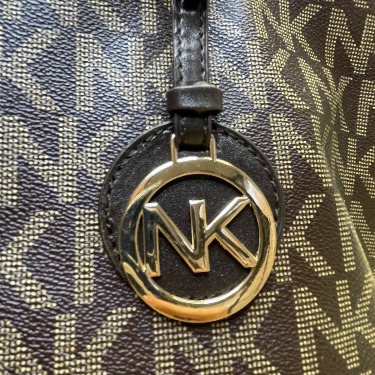 Michael Kors Women’s Brown Monogram Coated Gold-Tone Buckle Accents Tote Bag