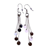 Sterling Silver 925 Womens Dangling Earrings Multichain Tassels Circle Charms