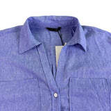 Zara Womens Blue Linen-Blend Collared Button-Up Short Sleeve Shirt Size XS