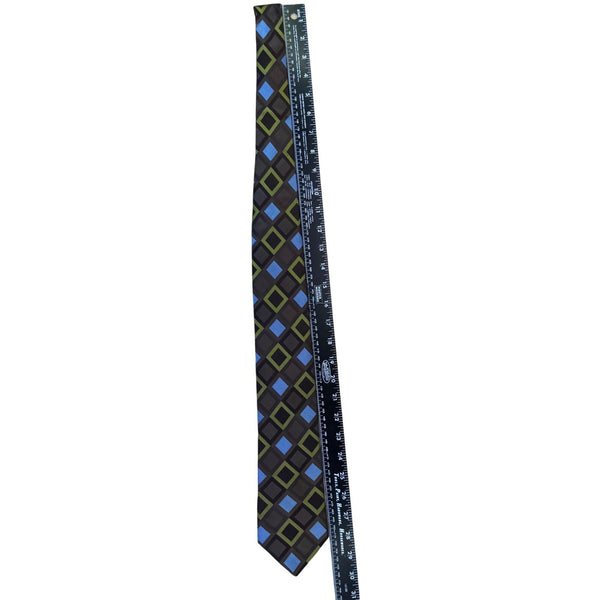 Ted Baker Mens Black Silk Geometric Tie Green & Blue Squares Modern Pattern