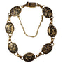 Gold Tone Ladies Black Oval Link Damascene Birds & Flowers Bracelet Toledo